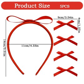 1 Red Ribbon Headband And 4 Bow Clips, Sweet Shape, Light And Comfortable Hair Accessories, Party Dress-Up Elements, Role-Playing Headband.