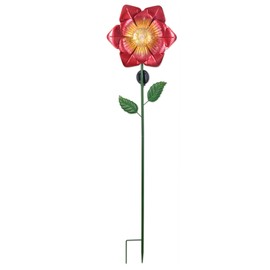 Sunset Vista Design Solar Garden Stakes - Fiber Optic Poppy Decorative Garden Stake with Sensor, 48-Inch Tall, Red