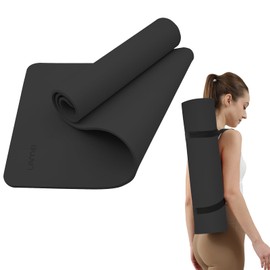 LAMEI 10mm Yoga Mat with Strap – Extra Thick POE Yoga Mat 1cm, Non-Slip Anti-Tear, High Density High Resiliency, 72"x24"x10mm Suitable for Women Men All Ages, For Yoga, Pilates and Floor Exercise, Workout, with Portable Strap (Black)