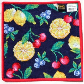 FEILER LA FRUTTA Rafrutta Handkerchief, 9.8 x 9.8 inches (25 x 25 cm), Navy/Red