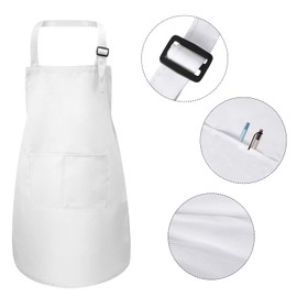 White Kids Apron and Chef Hat Set, Children Aprons for Baking Cooking Painting, Adjustable Bib Aprons with Pockets for Boys Girls Toddler Age 6-13 Years (2 Sets)