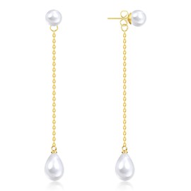 Teardrop Tassel Pearl Earrings, 18k Gold Pearl Drop Dangle Earrings, Pearl Earrings for Women, Statement Wedding Bridal Earrings as Birthday Christmas Gifts