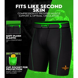 Exxact Sports Youth Compression Shorts with Soft Athletic Cup for Baseball Football Hockey, Boys Cup Underwear with Cup - (YXL, Black)