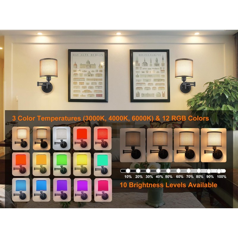 GOODATE Battery Operated Wall Sconce with Remote Control, 15 Colors