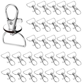 Pack of 30 Rotating Lobster Clasps, Premium Clip Lobster Keyring, Inner Width 25 mm, Lobster Clasps with D-Ring Hook, Carabiner Clasp, Metal D Lanyard