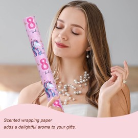 RUSPEPA Scented Birthday Wrapping Paper - Mini Roll - Pink Pattern with Fragrance for Birthday, Party and Baby Shower - 17 inches x 16.4 feet - 8 Years Old