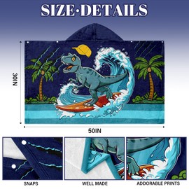 JOPJOLIW Dinosaur Bath Towel for Kids, Kids Hooded Bath Towel 30"x50", Dinosaur Towels for Boys Girls, Toddler Towels with Hood, Hooded Beach Towel Poncho Pool Beach Swim