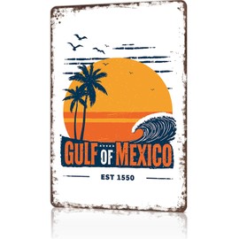 Vintage Metal Sign Gulf Of Mexico Sunset Tin Signs For Man Cave, Garage, Living Roome, Cafe And Pub Wall Decor 8 X 12 Inch Funny Sign
