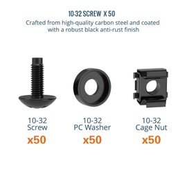 Tecmojo Rack Mount Screws Kit 50 Pack - 10-32 Rack Mount Cage Nuts, Screws and Washers, for Network Racks, Enclosures and Server Cabinets, Tapped Hole and Square Installation