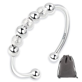 S925 Sterling Silver Anxiety Ring Anxiety Spinning Fidget Rings for Women Pearl Band Ring Adjustable Anti-Stress Rings Open Fidget Spinner Rings for Women Men Engagement Rings with Gift Box, Size: