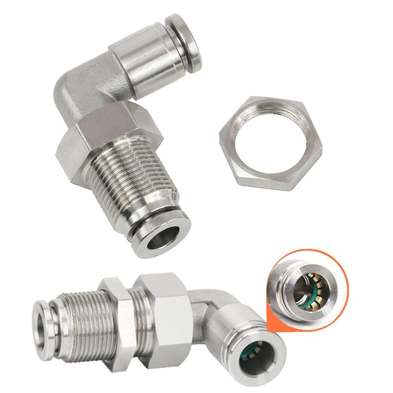 Jienk 2Pcs 304 Stainless Steel Bulkhead Elbow 1/4" x 1/4"