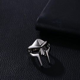 Mens Silver Stainless Steel Spartan Mask Helmet Ring, Roman Gladiator Helmet Face Mask MF Doom Viking Ring Band-Size 10