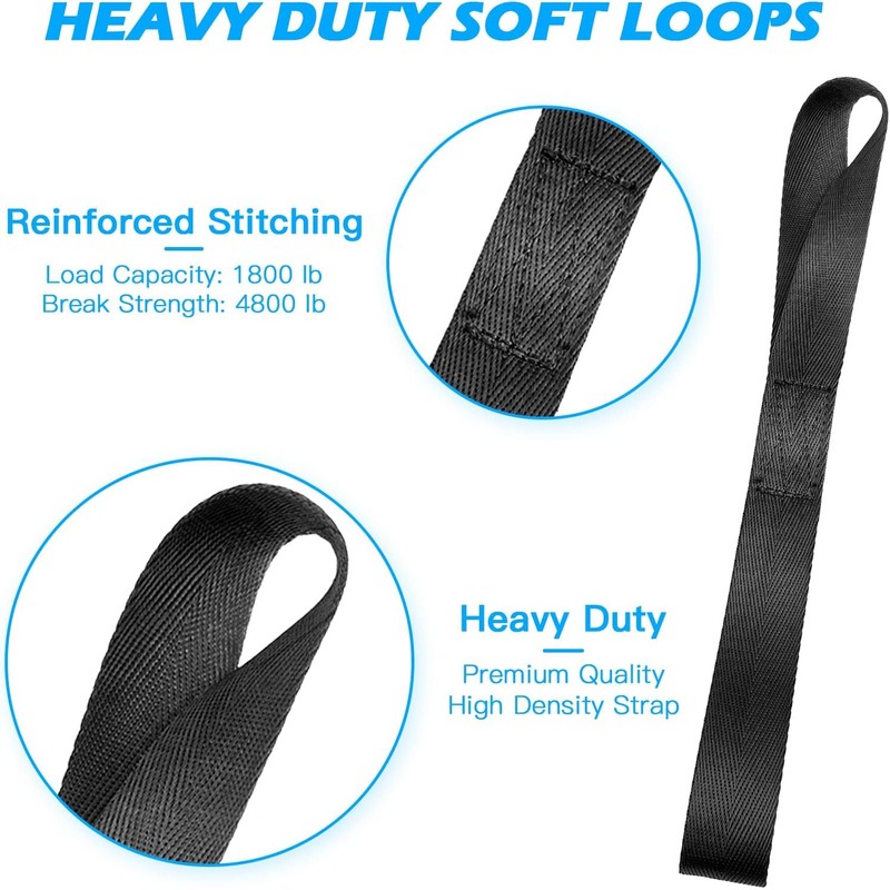 Walquicks 6 Pieces Black Soft Loop Tie Down Straps, Heavy