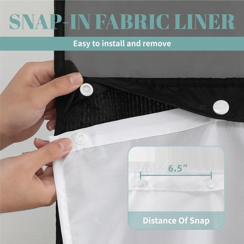 eachope Black No Hook Waffle Weave Shower Curtain with snap-in