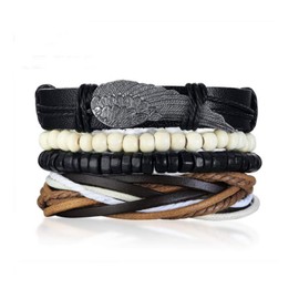 SBI Jewelry 4PCS Angel Wing Leather Cuff Bracelet Hand Braided Wrap Stretch Bracelets Birthday Anniversary Christmas Family