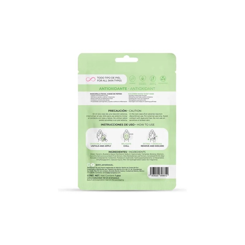 Skin Sense Mascarilla Facial Coreana De Tela Pepino