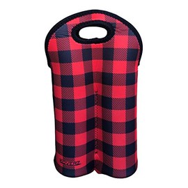 Koverz - #1 Neoprene Wine Carrier, Wine Tote, Double Bottle Carrier, 2-Bottle Wine/Water Bottle Carrier, Wine Bag - Buffalo Plaid