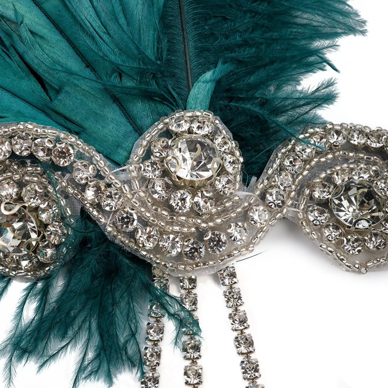 Flapper Headband for Women Vintage 1920s Pearls Feather Lace Headpiece