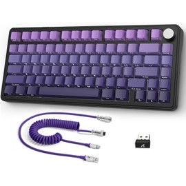 ATTACK SHARK X85 Wireless Mechanical Gaming Keyboard with Knob Hot Swappable BT5.1/2.4Ghz/USB-C Side Print PBT Keycaps 75% Gasket Mount RGB Coiled Cable Linear White Jade Switch for PC/MAC/Win-Purple