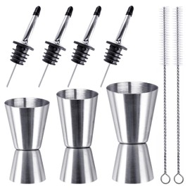 Cocktail Messbecher 3 Stück, Edelstahl Messbecher Cocktail, Barmaß, 3cl/4cl/5cl/6cl Doppelmass Jigger Cocktail mit 4 Stück Flaschenausgießer & 2 Pinseln, für Bar Party Wein Drink Shaker