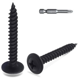 JEGONFRI 100pcs #8 × 1-1/4” Modified Truss Head Wood Screws, Phillips Drive, Black Wood Screws, Screws with Screwdriver Bit