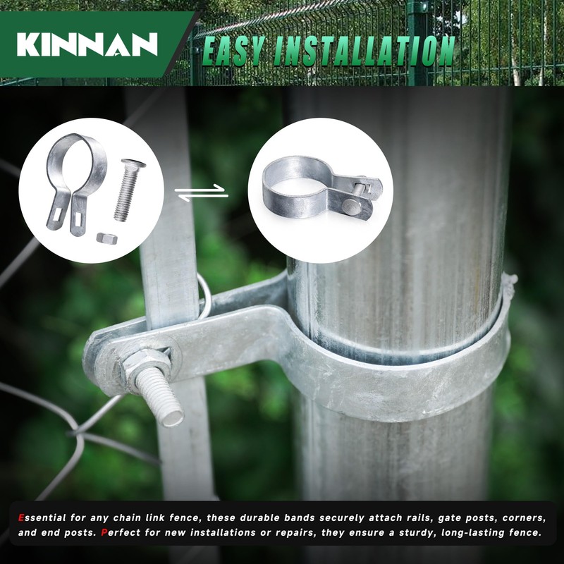 KINNAN 24 Pack 2-3/8'' Galvanized Steel Chain Link Tension Bands