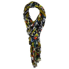 TigerTie Chiffon Scarf in Yellow Black Grey Blue Red Green Patterned Size 180 x 50 cm, Yellow, black, grey, blue, red, green