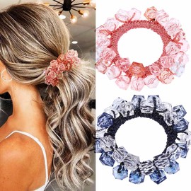 Zoestar Hair Ties 2 Pcs Crystal Hair Scrunchies Elastic Hair Ropes Ponytail Holder Fashion Hair Accessories for Women and Girls (B)