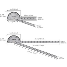 Smgda Protractor, 3.9 inches (10 cm) / 11.8 inches (10 cm) / 180 degrees, 2 Pole Angle Ruler, Angle Measuring Instruments, Stainless Steel, Furniture Assembly, Wood Angle, Measuring Construction