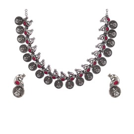 Efulgenz Choker Necklace and Earrings Indian Oxidized Jewelry Set for Women Antique Bohemian Crystal Stone Mahalaxmi Coin Peacock Necklace Dangle Earrings Fashion Jewelry for Women, Copper, not known