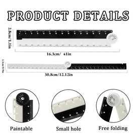 5Pcs Folding Ruler 15cm/30cm Foldable Ruler Precise CM/Inch Double Scale, Stationery Ruler Straight Geometric Rulers Plastic Measuring Tools for Kids School Office Black/White