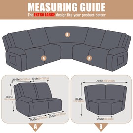 VANSOFY Extra Large Reclining Sectional Couch Covers, Washable 5-Piece Sofa Covers for L Shape Sectional Sofa Corner Seater, Thick, Soft Sofa Slipcovers (5 Seat Recliner Cover,Charcoal Gray)