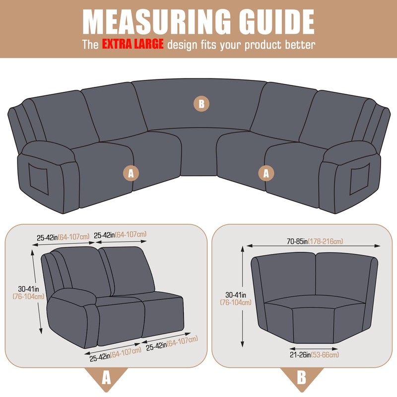 VANSOFY Extra Large Reclining Sectional Couch Covers, Washable 5-Piece Sofa