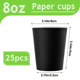 Fedmut 8oz Black Paper Cups,Paper Coffee Cups,Disposable Drinking Cups, Hot/Cold Beverage Paper Cups,Paper Party Cups Ideal for Hot Water, Juice, Party, Picnic（25 Pack）