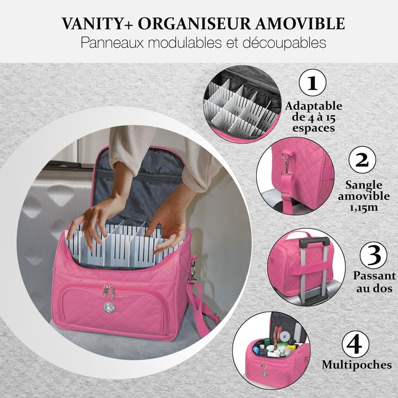 Travel Semi-Rigid Cosmetic Bag 25cm Cosmetic Bag KINSTON, Set Pink