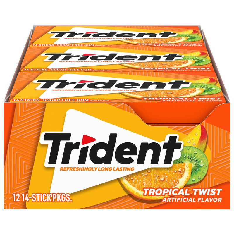 Trident Tropical Twist Sugar Free Gum, 12 Packs of 14
