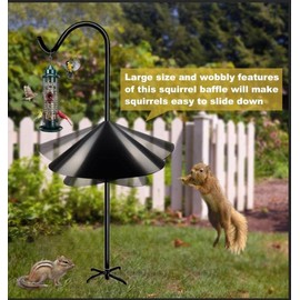 Queension Queension Squirrel Proof Baffle, 19-inch Wide Squirrel Guard Stopper for Outdoor Bird Feeder Poles or Outside Shepherd Hooks, Save Bird Houses from Squirrels, Raccoons, and Rodents, Black, 1 Pack