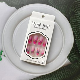 Coffin Press on Nails Medium Length Fake Nails Pink Purple Marble Acrylic Nails with Gold Foil Lines Designs Matte Nude Glue on Nails Spring Summer Stick on Nails for Woman Girls Manicure