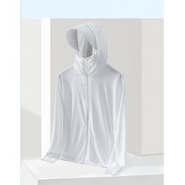 Kaishi All-in-One Ice Cool Sunblock Hooded Rash Guard with Detachable Hat and Arm Sleeves for Hiking, Golf & Water Activities Hooded Rash Guard (Men's White L) 2ea