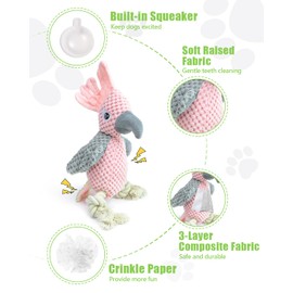 TONGKTAI Dog Toy Squeaky, Indestructible Interactive Puppy Toy with Squeaker & Crinkle Paper, Cleaning Plush Toy, Chew Toy Dog for Medium and Large Breeds (Pink)