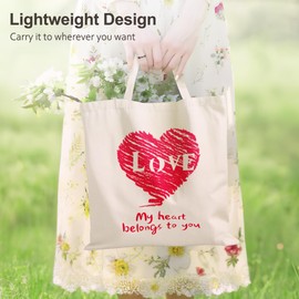 redaica Canvas Tote Bag for Women, Cute Cloth Tote Bag Aesthetic for Couples, Romantic Heart Pattern My Heart Belongs To You