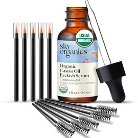 Sky Organics Organic Castor Oil Eyelash Serum, Conditioning Oil that Promotes Fuller Looking Lashes & Eye Brows, Suitable for All Skin Types,100% Pure & Cold-Pressed USDA Certified Organic 1 fl. Oz