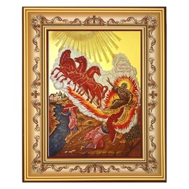 St Elijah the Prophet Icon Elijah/Elias in a Chariot of Fire Christian Orthodox Icon Gold Foil, Framed, Wall Hanging With Stand 7 1/4 Inch