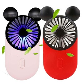 ZSHMJMJ Cute Personal Mini Fan(2 PACK), Mini Handheld USB Rechargeable Portable Fan with Stylish LED Light,3 Speed Adjustable,Cute Mouse,for Kids Girls Woman Home Office Outdoor Travel