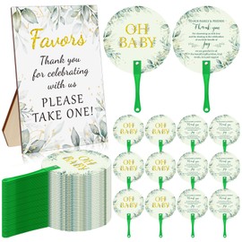 LIUBUJINGYING 60 Pcs Baby Shower Plastic Hand Fans Bulk with 1 Table Sign Glitter OH Baby Round Plastic Fans for Baby Shower Guests Double Sided Handheld Fans Set Baby Shower Party Favors for Guests