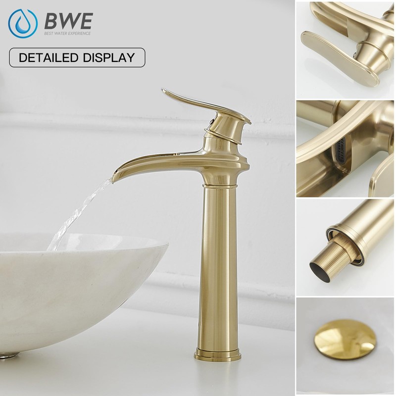 BWE Bathroom Vessel Sink Faucet Waterfall Spout Single Handle One