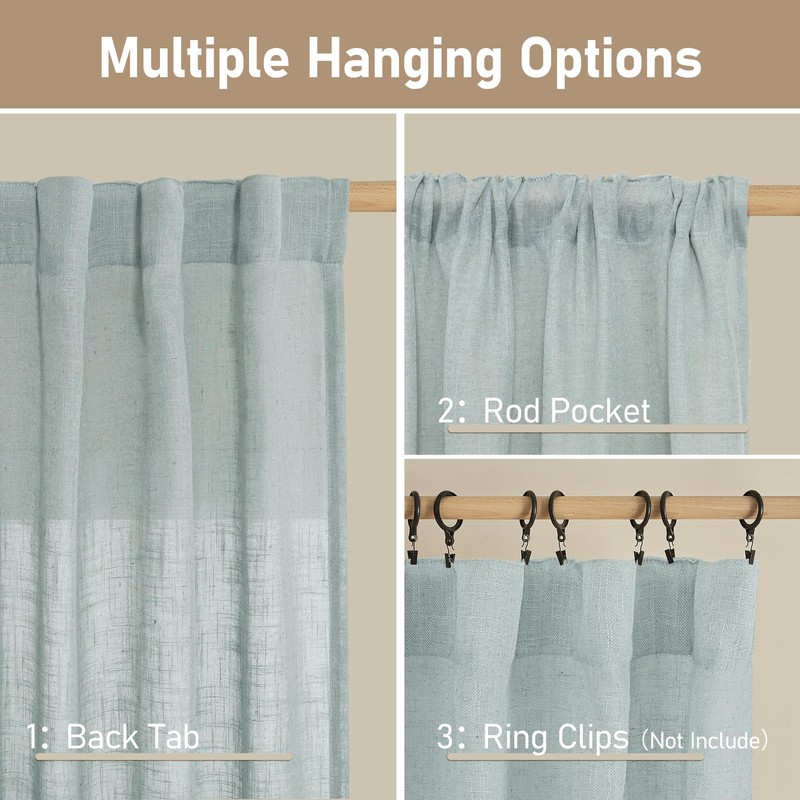 LAMIT Semi Sheer Linen Curtains 54 Inch Length 2 Panels,