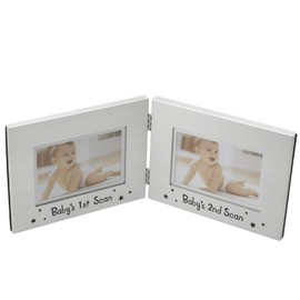 Aluminium Double Photo Frame 4"x2.5" Baby's 1st & 2nd Scan Sonogram Picture Baby CG737