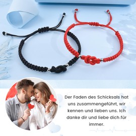MANVEN Partner Bracelets Couples Bracelet Couples Gifts for Matching Couples Kabbalah Rope Lucky Bracelet Amulet for Boyfriend Friends Fiancée Valentine's Day Christmas Day Birthday Black Red, No