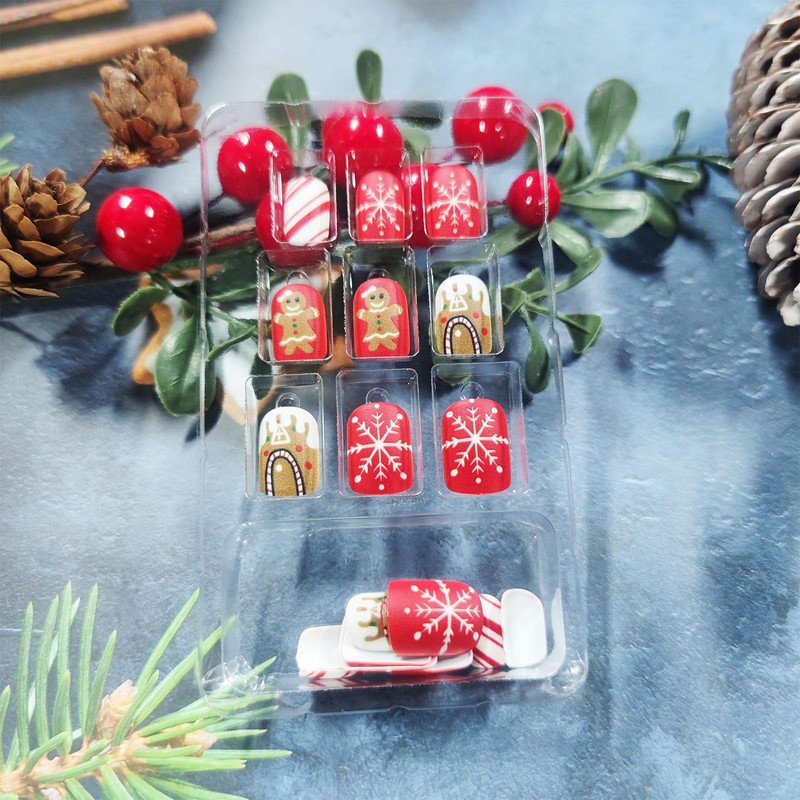Gingerbread Man Short Square False Nails Christmas Press on Nails